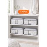 Evsella 4’lü Çiçek Desenli Çizgili Pencereli Beyaz Baza Altı Çekyat Hurç Organizer 60×40×22 cm - 4 Adet - 60 x 40 x 22