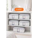 Evsella 5’li Çiçek Desenli Çizgili Pencereli Beyaz Baza Altı Çekyat Hurç Organizer 60×40×22 cm - 5 Adet - 60 x 40 x 22