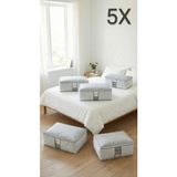 Evsella 5'li Set - Beyaz Çizgili Pencereli Büyük Boy Baza Altı & Çekyat Altı Hurç & Kazak Kıyafet Hurcu