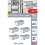 EVSELLA 5'li Set - Geometrik Çizgili Büyük Boy Baza Altı & Çekyat Altı Hurç (60 x 40 x 22 cm)