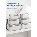 EVSELLA 6 Parça Beyaz Çizgili Bavul İçi Düzenleyici Hurç Seti Organizer Seyahat Hurcu Dolap Düzenleyici