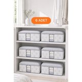 Evsella 6’lı Çiçek Desenli Çizgili Pencereli Beyaz Baza Altı Çekyat Hurç Organizer 60×40×22 cm - 6 Adet - 60 x 40 x 22