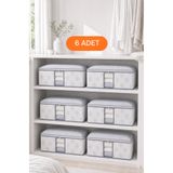 EVSELLA 6’lı Çiçek Desenli Çizgili Pencereli Beyaz Baza Altı Çekyat Hurç Organizer 60×40×22 cm