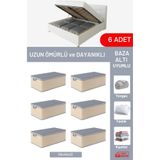 EVSELLA 6'li Set - Geometrik Çizgili Bej Büyük Boy Baza Altı & Çekyat Altı Hurç (65 x 45 x 22 cm)