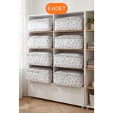 Evsella 8'li Set - Çiçekli Beyaz Büyük Boy Baza Altı & Çekyat Altı Hurç (60 x 40 x 22 Cm) - Beyaz Çiçekli - 8 Adet