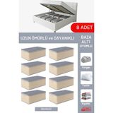 Evsella 8'li Set - Geometrik Çizgili Bej Büyük Boy Baza Altı & Çekyat Altı Hurç (60 x 40 x 22 Cm) - Bej Çizgili - 8 Adet
