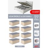 EVSELLA 8'li Set - Geometrik Çizgili Bej Büyük Boy Baza Altı & Çekyat Altı Hurç (60 x 40 x 22 cm)