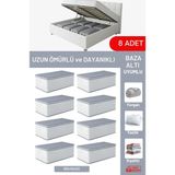 Evsella 8'li Set - Geometrik Çizgili Beyaz Büyük Boy Baza Altı & Çekyat Altı Hurç (60 x 40 x 22 Cm) - Beyaz Çizgili - 8 Adet