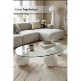 Evsimo Modern Küre Orta Sehpa - Bohem 8Mm Cam Top Sehpa Beyaz
