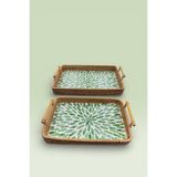 Evsun Home Collection 2'li Sedefli Cam Rattan Tepsi Kahverengi 30X20cm ve 34x24cm