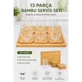 Evsun Home Collection Bambu 13 Parça Servis Seti 6adet Çay Bardağı 6 Adet servis Altlığı 1 Adet Servis Tepsisi Set