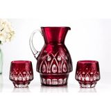 Evvel Zaman Antik Vıntage Kırmızı Kesme Kristal Sürahi ve Bardak Takımı - 750 ml