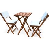 EVVON Ahşap Katlanır Bistro Set 2'li Minderli Balkon Bahçe Mobilyası Doğal Gürgen Ağacı ile Konfor