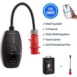 EVwallbox 22KW V3 Türkçe Mobil Uygulama 5 Yıl Garanti Taşınabilir Elektrikli Araç Şarj Cihazı (TAŞIMA ÇANTASI ve 220V DÖNÜŞTÜRÜCÜ PRİZ HEDİYE)