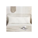 EVYA %100 Pamuklu Ponpon Detaylı Uzun Yastık Kılıfı 50x135 Cm Beyaz Renk Hamile Yastığı Kılıfı Ergonomik