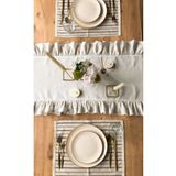 EVYA Fırfırlı Vintage Runner 40x140 Cm %100 Pamuklu Ham Keten Masa Örtüsü Şık Sofra Dekoratif Masa Şeridi
