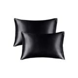 EVYA Siyah Ipek Saten Yastık Kılıfı 2’li 50x70 Cm Terletmez Kokusuz Kıvırcık Saçlara Uygun Cilt Dostu