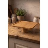 Evyeri Ayaklı Kare Bambu Sunumluk 28X28 cm Dekoratif Sunum Standı Pasta Standı Kahvaltılık Meyvelik Servis Tabağı