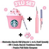 Ewec 1. ve 2. Nesil Uyumlu Starbucks Kılıf, Pembe Pati Kablo Koruyucu ve 3 In 1 Kulaklık Temizleme Kalemi