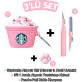 Ewec 3. Nesil Uyumlu Starbucks Kılıf, Pembe Pati Kablo Koruyucu ve 3 In 1 Kulaklık Temizleme Kalemi