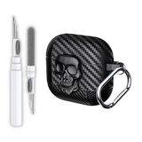 EWEC AirPods 4 / AirPods 5 Uyumlu Karbon Fiber Hybrid Polymer Technology 3D Kuru Kafa Tasarımlı Güvenlik Kilitli Kulaklık Kılıfı ve 3'ü 1 Arada Bluetooth Kulaklık Temizleme Kalemi Seti (Kuru Kafa)