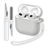 EWEC AirPods 4. Nesil ve 5. Nesil Uyumlu Açık Gri Silikon Kulaklık Kılıfı, Kulaklık Ipi Ve 3'ü 1 Arada Bluetooth Kulaklık Temizleme Kalemi Seti (Açık Gri)