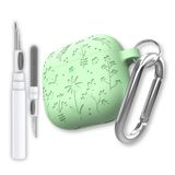 EWEC AirPods 4. Nesil ve AirPods 5. Nesil Uyumlu Çiçek İşlemeli Premium Silikon Kulaklık Kılıfı ve 3'ü 1 Arada Bluetooth Kulaklık Temizleme Kalemi Seti (Çimen Yeşili)