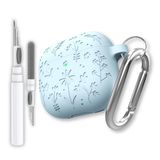 EWEC AirPods 4. Nesil ve AirPods 5. Nesil Uyumlu Çiçek İşlemeli Premium Silikon Kulaklık Kılıfı ve 3'ü 1 Arada Bluetooth Kulaklık Temizleme Kalemi Seti (Gök Mavisi)