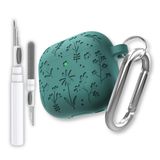 EWEC AirPods 4. Nesil ve AirPods 5. Nesil Uyumlu Çiçek İşlemeli Premium Silikon Kulaklık Kılıfı ve 3'ü 1 Arada Bluetooth Kulaklık Temizleme Kalemi Seti (Orman Yeşili)