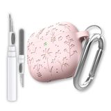 EWEC AirPods 4. Nesil ve AirPods 5. Nesil Uyumlu Çiçek İşlemeli Premium Silikon Kulaklık Kılıfı ve 3'ü 1 Arada Bluetooth Kulaklık Temizleme Kalemi Seti (Pembe)