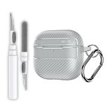 EWEC AirPods 4. Nesil ve AirPods 5. Nesil Uyumlu Karbon Fiber Hybrid Polymer Technology Premium Kulaklık Kılıfı ve 3'ü 1 Arada Bluetooth Kulaklık Temizleme Kalemi Seti (Gri)