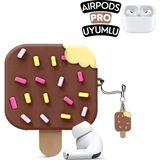 Ewec Airpods Pro Uyumlu Sevimli Dondurma Figürlü Koruyucu ve Darbe Emici Silikon Kulaklık Kılıfı - Kahverengi