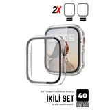 EWEC İkili Paket | Apple Watch 40 mm Kasa Uyumlu Şeffaf Temperli Cam Ekran Koruyuculu 360° Kasa Kılıfı