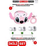 Ewec Pro 2.nesil Uyumlu Figürlü Kulaklık Kılıfı ve Anc Delikli Yedek Silikon Kulaklık Uçları (S,m,l) - Pembe