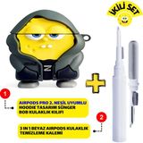Ewec Pro 2. Nesil Uyumlu Hoodie Sünger Bob Kulaklık Kılıfı ve Beyaz 3'ü 1 Arada Kulaklık Temizleme Kalemi - Sarı - Beyaz