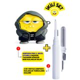 EWEC Pro 2. Nesil Uyumlu Hoodie Sünger Bob Kulaklık Kılıfı ve Beyaz 3'ü 1 Arada Kulaklık Temizleme Kalemi