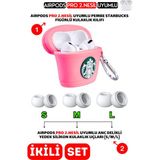 Ewec Pro 2.Nesil Uyumlu Pembe Starbucks Kılıf ve Anc Delikli Yedek Silikon Kulaklık Uçları (S,M,L) - Pembe - Yeşil