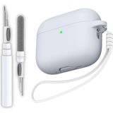 Ewec Pro 3.nesil Uyumlu Açık Gri Premium Silikon Kulaklık Kılıfı, Kulaklık Ipi ve 3'ü 1 Arada Bluetooth Kulaklık Temizleme Kalemi Seti (Açık Gri) - Standart - Çok Renkli