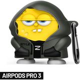 Ewec Pro 3. Nesil Uyumlu Hoodie Sünger Bob Figürlü Koruyucu Silikon Kulaklık Kılıfı - Sarı - Gri