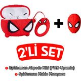 Ewec Pro Uyumlu Spiderman Figürlü Sevimli Kulaklık Kılıfı ve Spiderman Figürlü Kablo Koruyucu Seti