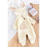 ewellce Tavşan Nakışlı Kapüşonlu Welsoft Peluş Kışlık Bebek Tulum