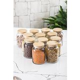 EWS 12 Lü Set Bambu Kapaklı Cam Kavanoz & Erzak Saklama Kabı 800 ml Orta Boy ( Vakum Kapak )