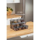 EWs 12'li 3 Boy Kavanoz Seti & Saklama Kabı & Erzak Kabı 6x650/1300/1900 Ml (40 Lı Etiket Hediyeli)