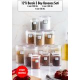 EWS 12'li Barok Yuvarlak 3 Boy Kavanoz Seti & Saklama Kabı & Erzak Kabı (4*2000 Ml, 4*1000 Ml, 4*500 Ml)