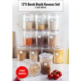 EWS 12'li Barok Yuvarlak Büyük Kavanoz Seti & Saklama Kabı & Erzak Kabı (12*2000 Ml)