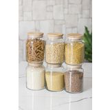 EWS 6 Lı Set Bambu Kapaklı Cam Kavanoz & Erzak Saklama Kabı 800 ml Orta Boy ( Vakum Kapak )