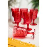EWS Akrilik Kırmızı 6'lı Kadeh & Su Meşrubat Kahve Yanı Bardağı 450 ml ( Cam Değildir )