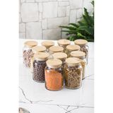 EW's Kitchenware Bambu Kapaklı Cam Kavanoz & Erzak Saklama Kabı 800 ml Orta Boy Vakum Kapak - Şeffaf - 12 Adet