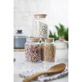 EW's Kitchenware Bambu Kapaklı Cam Kavanoz & Erzak Saklama Kabı 800 ml Orta Boy Vakum Kapak - Şeffaf - 3 Adet