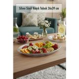 EWs Silver Simli Büyük Kayık Tabak Sunum & Servis Tabağı - 26,5 x 39,5 cm